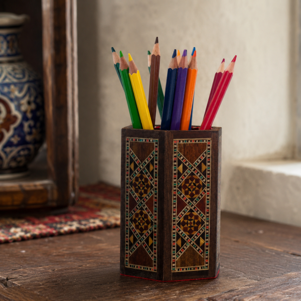 Pot à crayons marqueterie